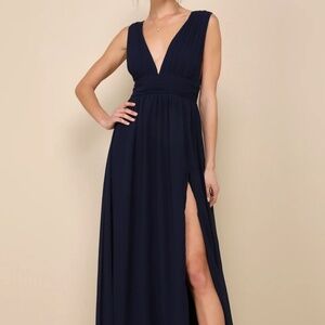 Lulus Heavenly Hues Navy Blue Maxi Dress, Size L